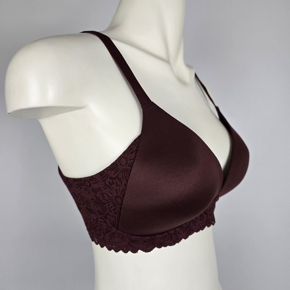 Aerie Women's Real Sunnie Wireless Bra Burgundy Soft Lace Band Padded 34C